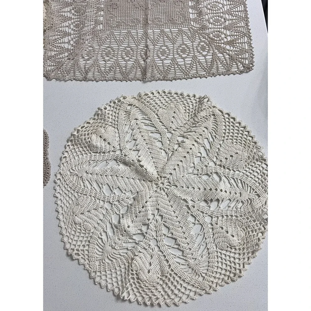 Lot of Four Vintage Crocheted Doilies‎ Various Sizes Colors Shapes